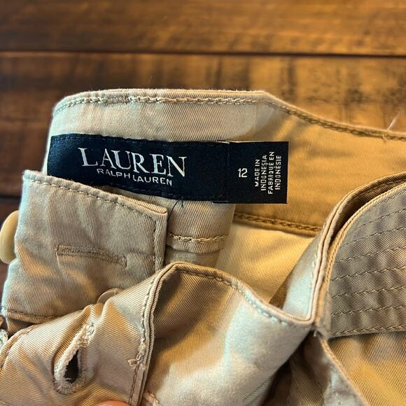 Lauren Ralph Lauren Twill Belted Cropped Stylish Wide Leg Pants Tan NEW Size 12 - Picture 6 of 6